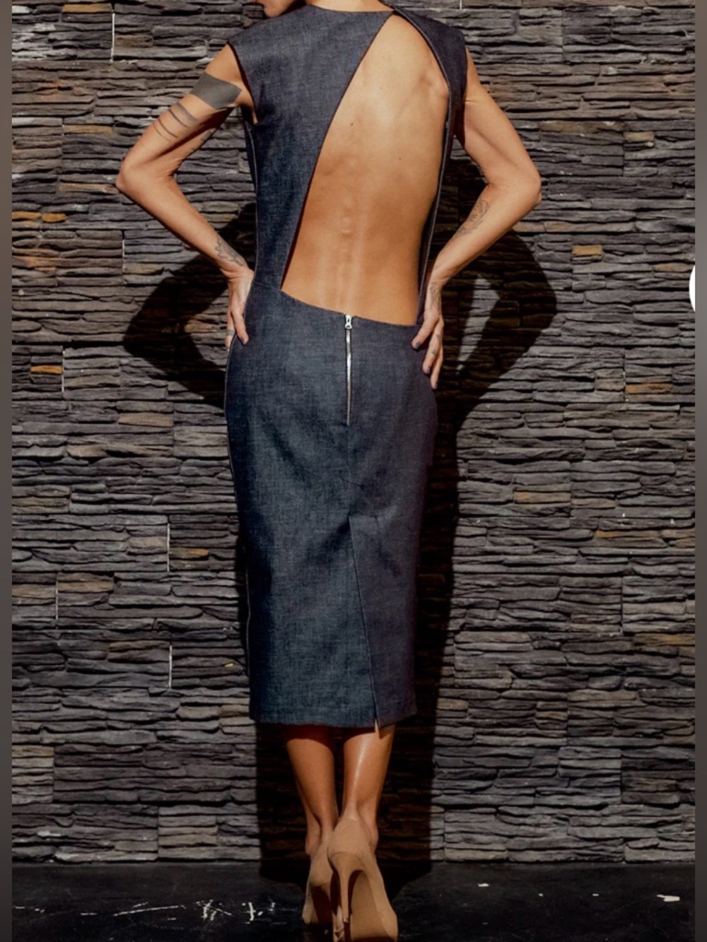 Lócker Room Sz Small Denim Sexy Cutout Midi Stretch Dress